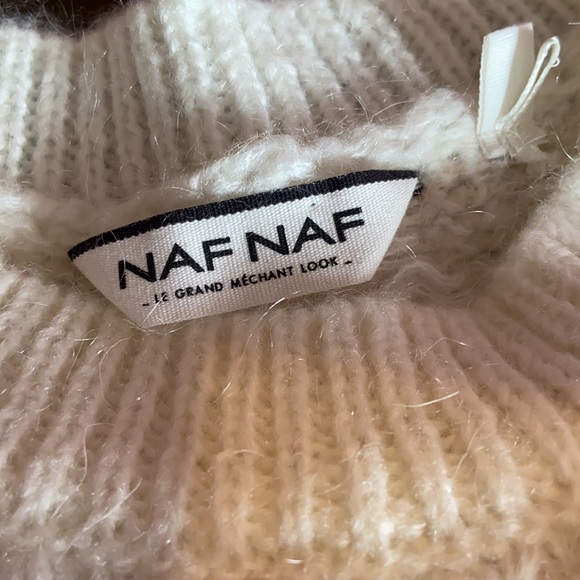 Naf Naf Rhinestone Mohair Blend Cream & Gray Knit Sweater Small - Picture 5 of 6